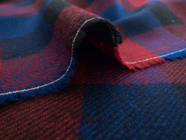 British Designer Deadstock - Wool Tweed Buffalo Check - Red/Blue/Black