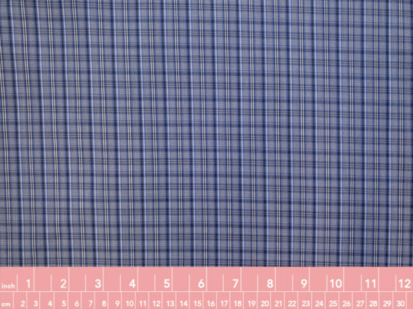 British Designer Deadstock - Yarn Dyed Cotton Shirting - Small Check - Classic Blue