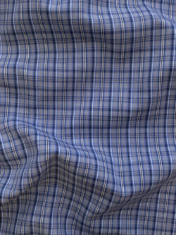 British Designer Deadstock - Yarn Dyed Cotton Shirting - Small Check - Classic Blue