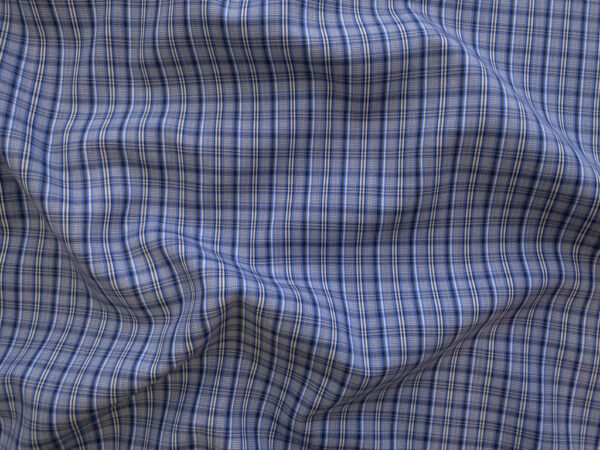 British Designer Deadstock - Yarn Dyed Cotton Shirting - Small Check - Classic Blue