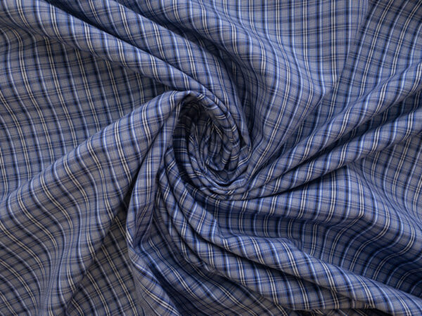 British Designer Deadstock - Yarn Dyed Cotton Shirting - Small Check - Classic Blue