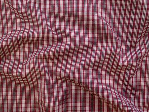 British Designer Deadstock - Yarn Dyed Cotton Shirting - Small Check - Red