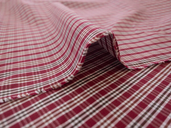 British Designer Deadstock - Yarn Dyed Cotton Shirting - Small Check - Red