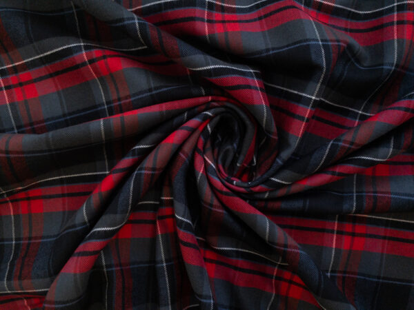 British Designer Deadstock – Yarn Dyed Cotton Shirting - Plaid - Charcoal/Red