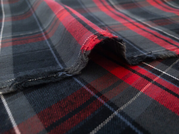 British Designer Deadstock – Yarn Dyed Cotton Shirting - Plaid - Charcoal/Red