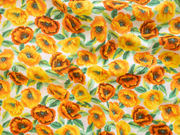 New York Designer Deadstock - Cotton Poplin - Vintage Floral - Orange