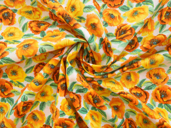 New York Designer Deadstock - Cotton Poplin - Vintage Floral - Orange