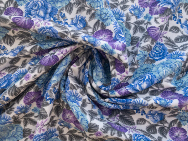 British Designer Deadstock - Linen/Viscose - Vintage Floral - Blue/Purple