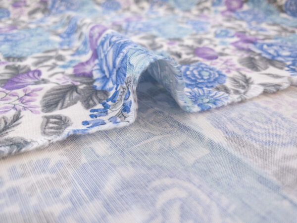 British Designer Deadstock - Linen/Viscose - Vintage Floral - Blue/Purple