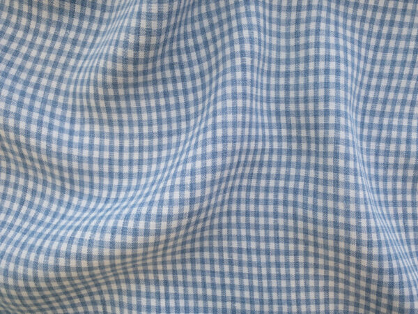 British Designer Deadstock - Yarn Dyed Linen - Gingham - Blue ...