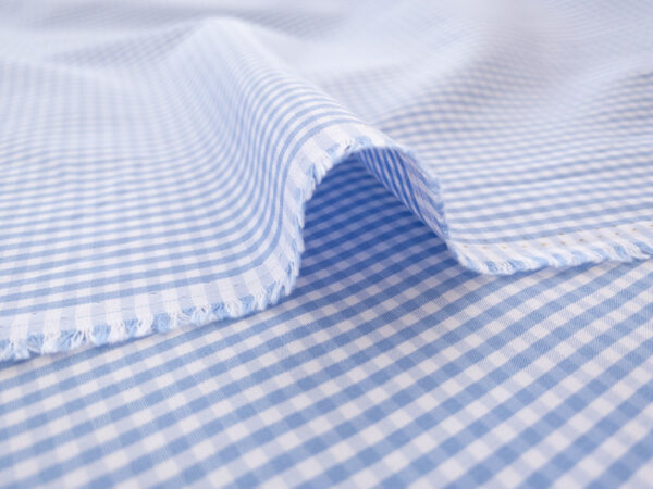 British Designer Deadstock - Yarn Dyed Cotton Shirting - Small Gingham - Sky Blue