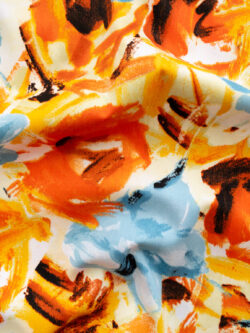 British Designer Deadstock - Cotton Stretch Twill - Impressionist Floral - Orange/Blue