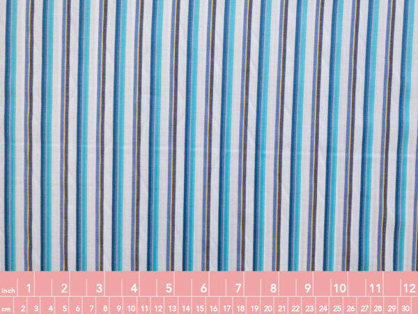 British Designer Deadstock - Cotton Poplin Shirting - Turquoise Stripe