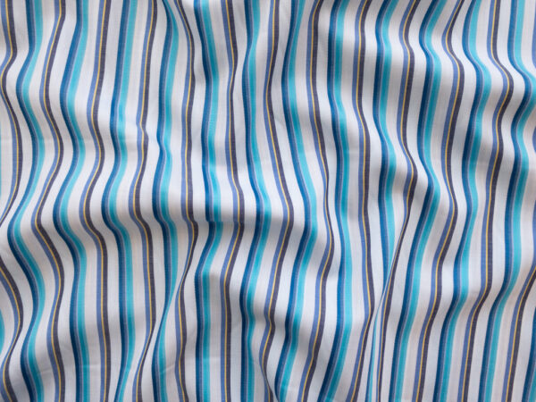 British Designer Deadstock - Cotton Poplin Shirting - Turquoise Stripe