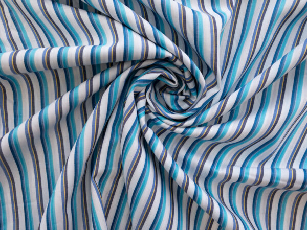 British Designer Deadstock - Cotton Poplin Shirting - Turquoise Stripe