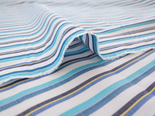 British Designer Deadstock - Cotton Poplin Shirting - Turquoise Stripe