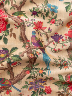 European Designer Deadstock – Silk Tissue Faille – Antique Birds