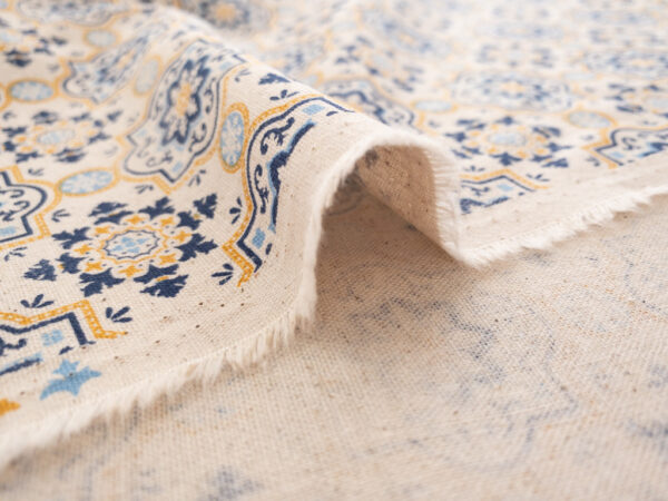 Japanese Cotton/Linen Canvas - Tiles  - Blue/Yellow