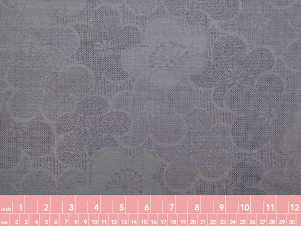 Japanese Cotton Dobby - Printed Stitched Floral - Grey