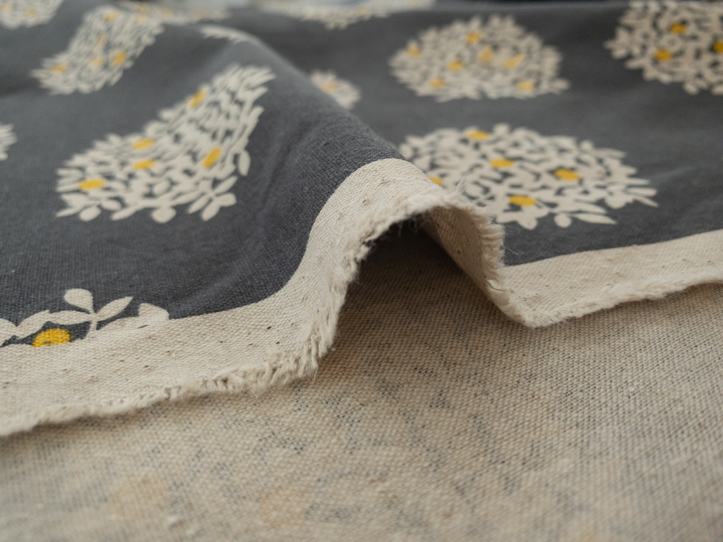 Japanese Cotton/Linen Canvas - Floral Clusters - Grey - Stonemountain ...