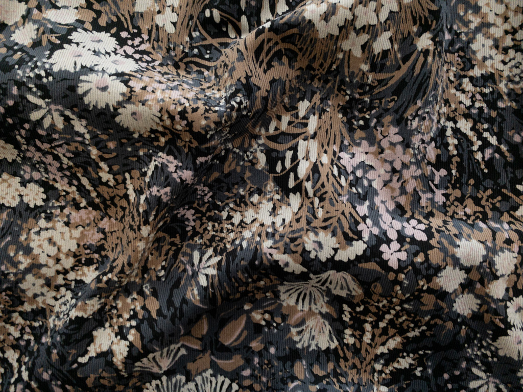 Japanese Cotton Pinwale Corduroy - Painterly Floral - Brown ...