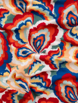 Carla Viscose/Spandex Jersey – Funky Petals - Blue/Red/Orange