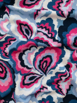 Carla Viscose/Spandex Jersey – Funky Petals - Blue/Fuchsia/Pink