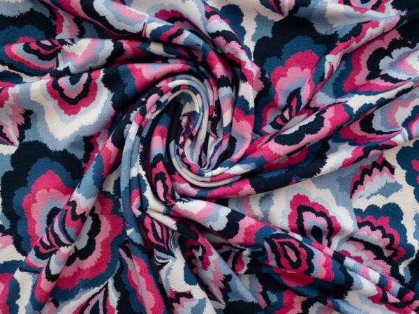 Carla Viscose/Spandex Jersey – Funky Petals - Blue/Fuchsia/Pink