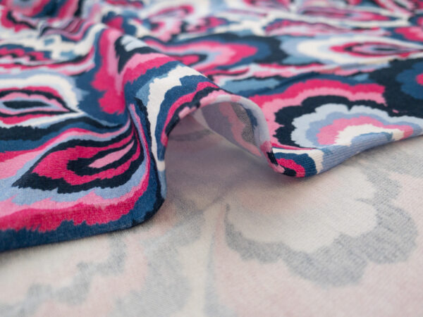 Carla Viscose/Spandex Jersey – Funky Petals - Blue/Fuchsia/Pink