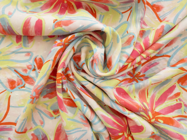 Printed Rayon Clip Dot - Painted Floral - Yellow/Coral