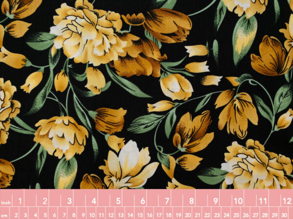 Rayon Poplin Print – Carnations - Black/Yellow