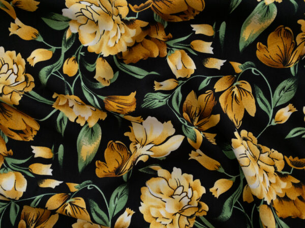 Rayon Poplin Print – Carnations - Black/Yellow