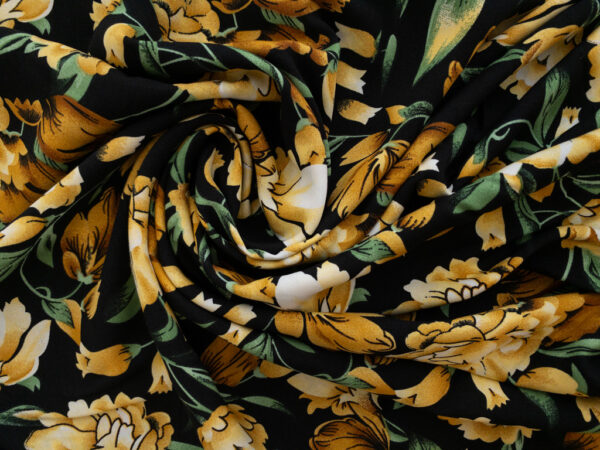 Rayon Poplin Print – Carnations - Black/Yellow