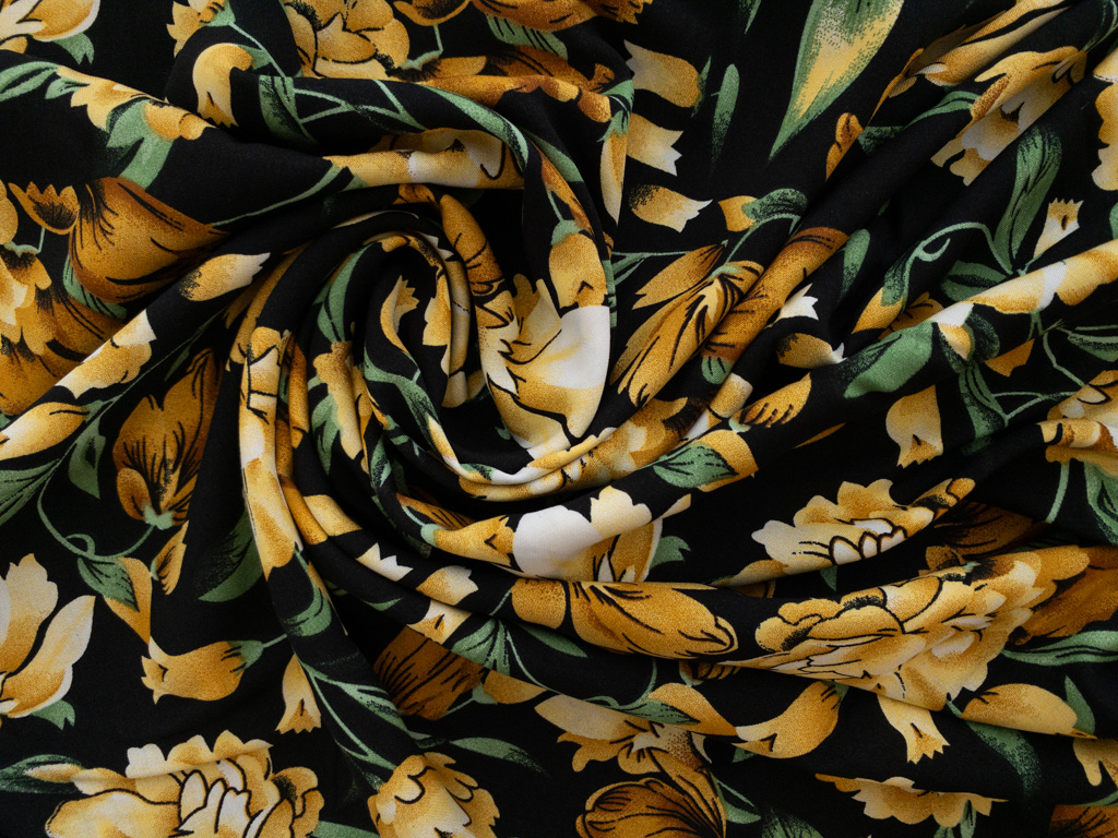 Rayon Poplin Print – Carnations - Black/Yellow - Stonemountain ...