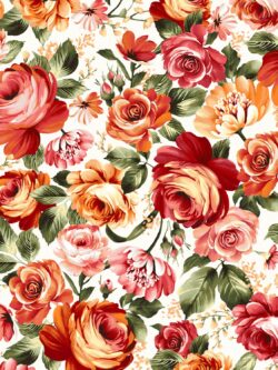 Cotton Flannel - Harvest Rose - Big Rose - Cream