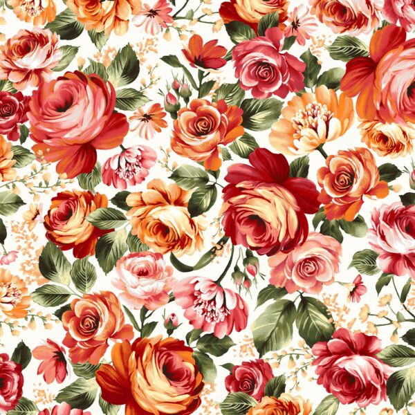 Cotton Flannel - Harvest Rose - Big Rose - Cream