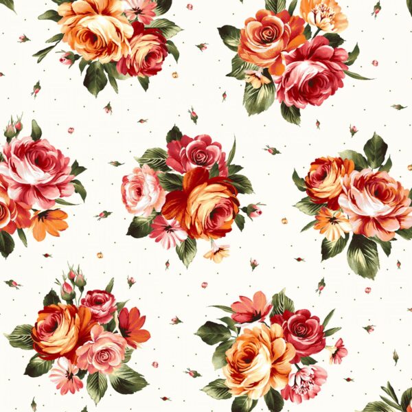 Cotton Flannel - Harvest Rose - Bouquets - Cream