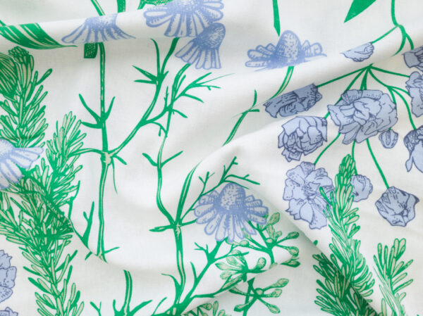 Printed Rayon/Linen - Wild Flowers - Off White/Blue