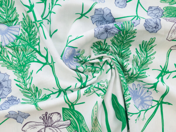 Printed Rayon/Linen - Wild Flowers - Off White/Blue