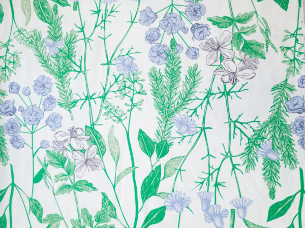 Printed Rayon/Linen - Wild Flowers - Off White/Blue