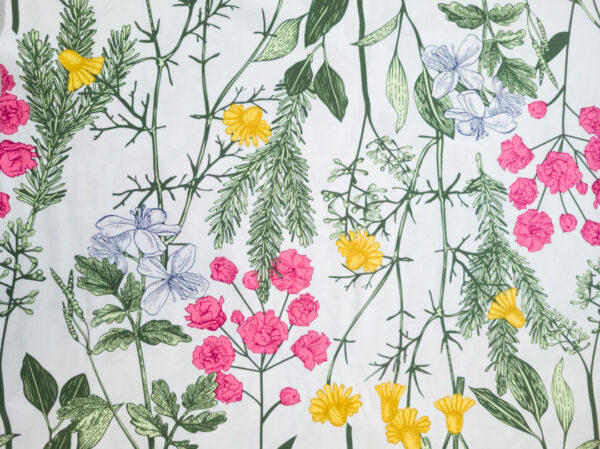 Printed Rayon/Linen - Wild Flowers - Off White/Fuchsia