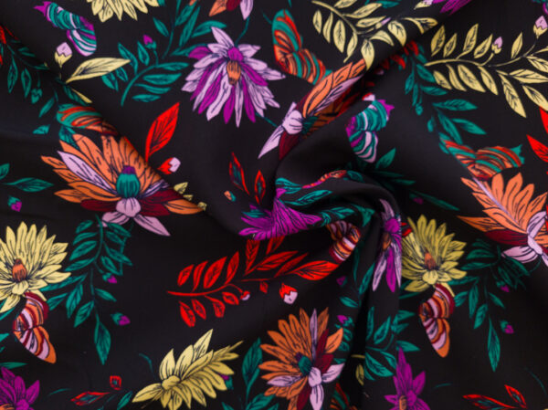 Rayon Poplin Print - Neon Floral - Black/Multi