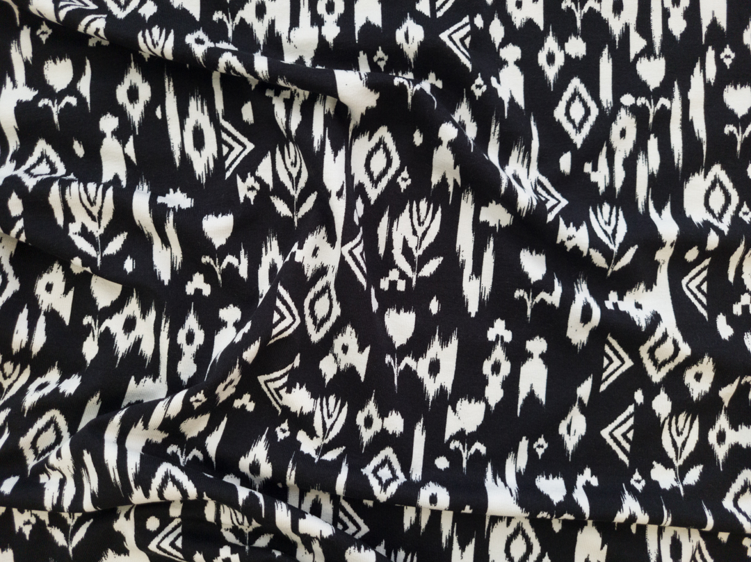 Carla Viscose/Spandex Jersey – Faux Ikat – Black - Stonemountain ...