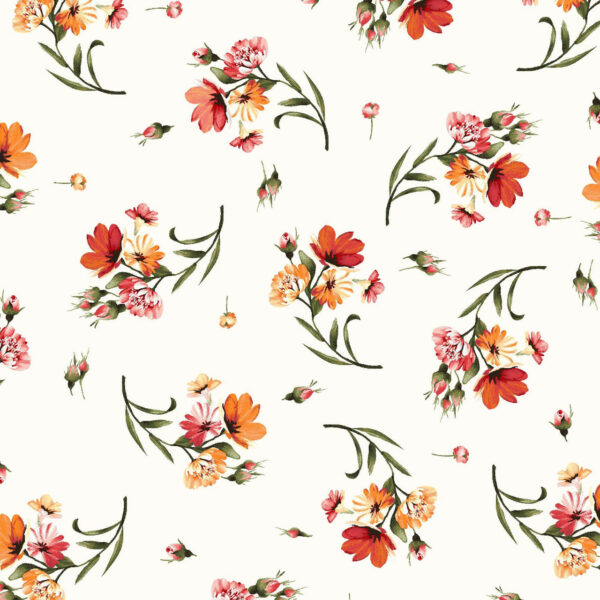 Cotton Flannel – Harvest Rose – Tossed – Cream