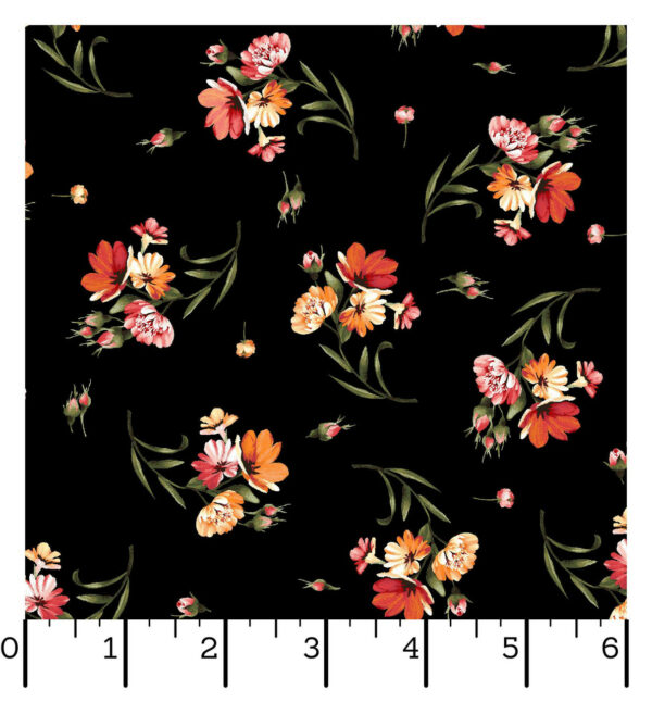 Cotton Flannel - Harvest Rose - Tossed - Black