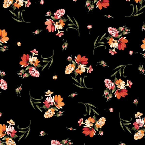 Cotton Flannel - Harvest Rose - Tossed - Black