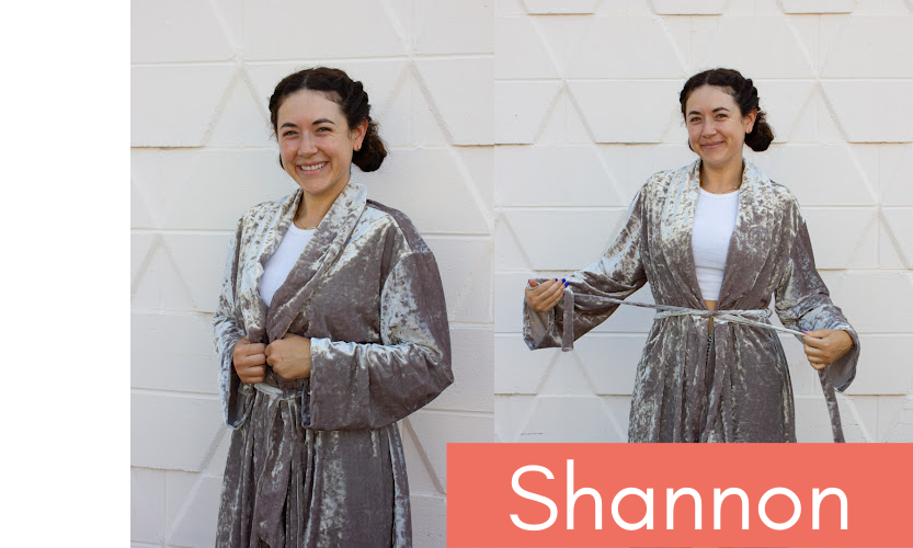 Stonemountain staffer Shannon wears a handmade silver velvet robe.