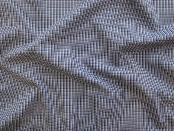 British Designer Deadstock - Yarn Dyed Cotton Shirting - Small Check - Dusty Blue