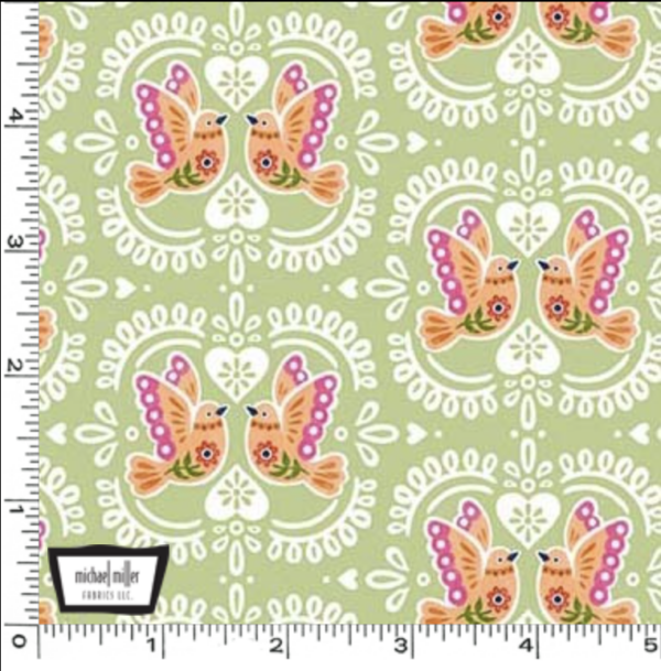 Quilting Cotton – Fiesta - Bird Tiles - Mint