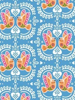 Quilting Cotton – Fiesta - Bird Tiles - Blue